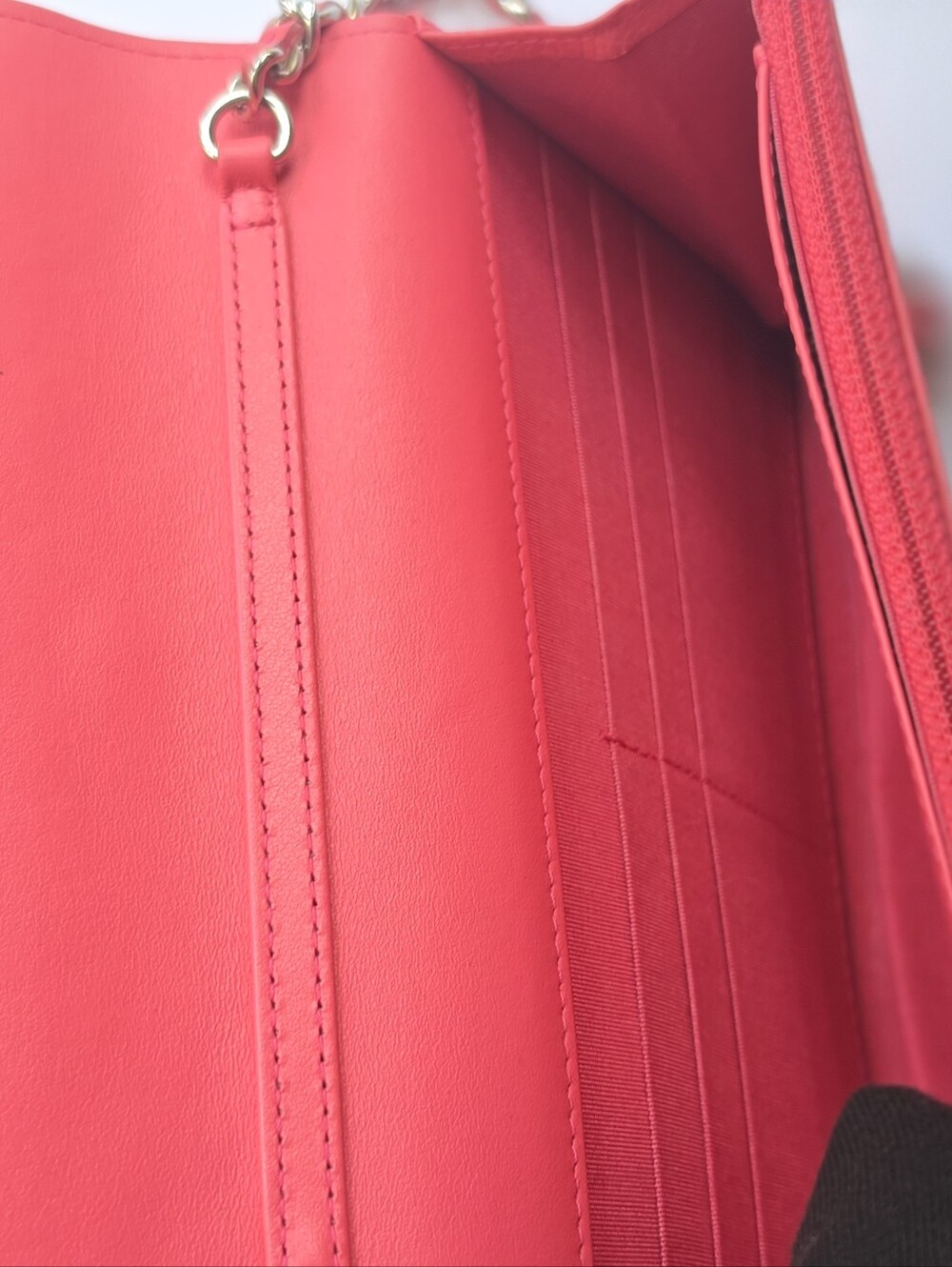 CHANEL Coral Caviar Leather, Camellia-Embossed Mini Cross Body Wallet - Picture 9 of 12